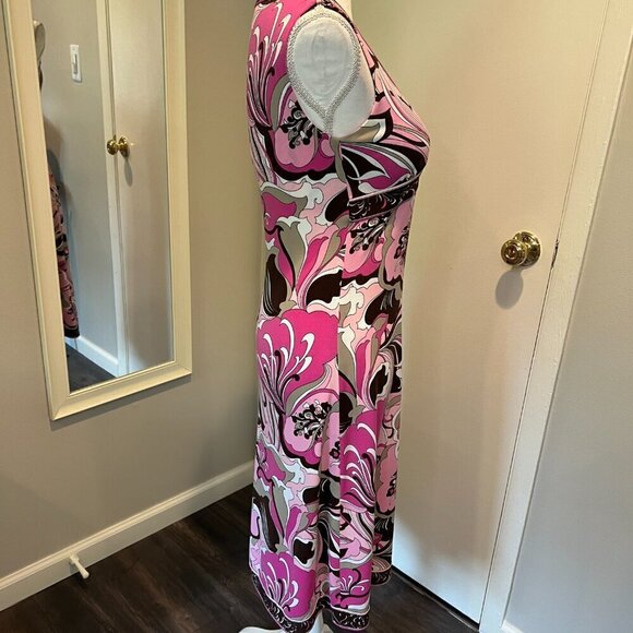 Tahari Arthur S. Levine Pink & Brown Sleeveless Floral Midi Dress, Size 2 - Picture 8 of 16